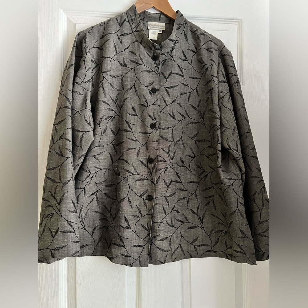 Womens Pretty Sage/gray  Leaf Pattern Tunic with Manderin Collar Size XL